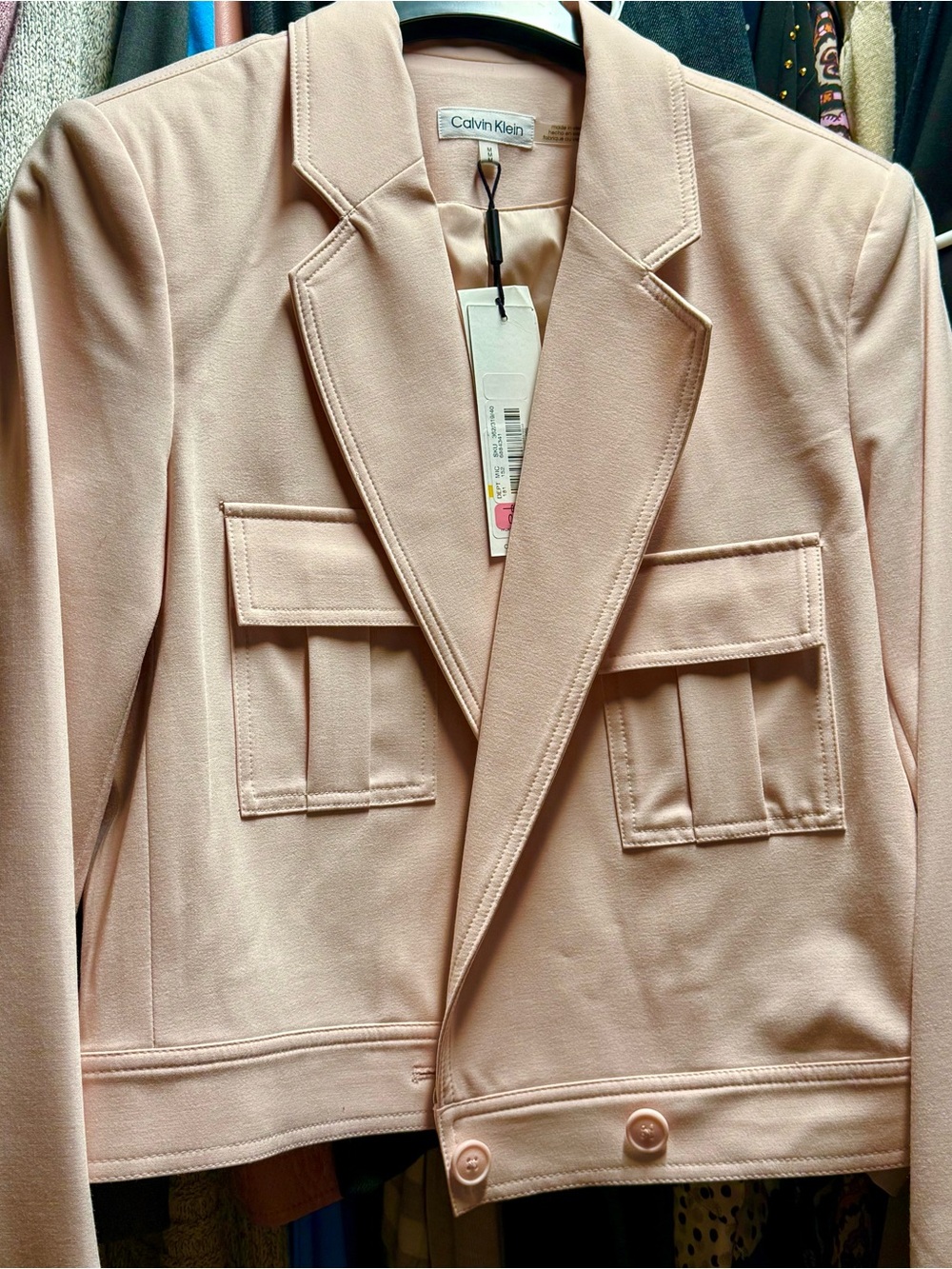 Calvin Klein Women's Blush Pink Cropped Tailored Cargo Pocket Blazer NWT SZ M
